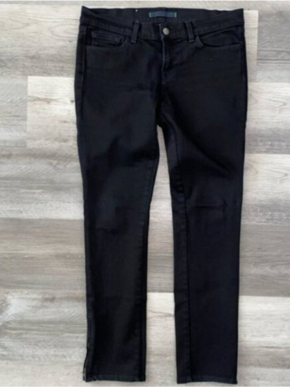 J Brand The Deal Straight Slim Leg Jeans Black Noir Zip Accent Denim Boho 29